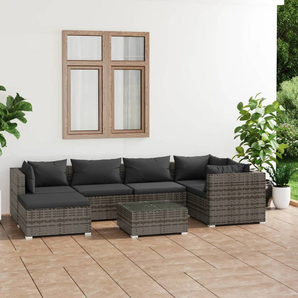 7 Piece Garden Lounge Set With Cushions Poly Rattan Grey Patio Furniture Sets