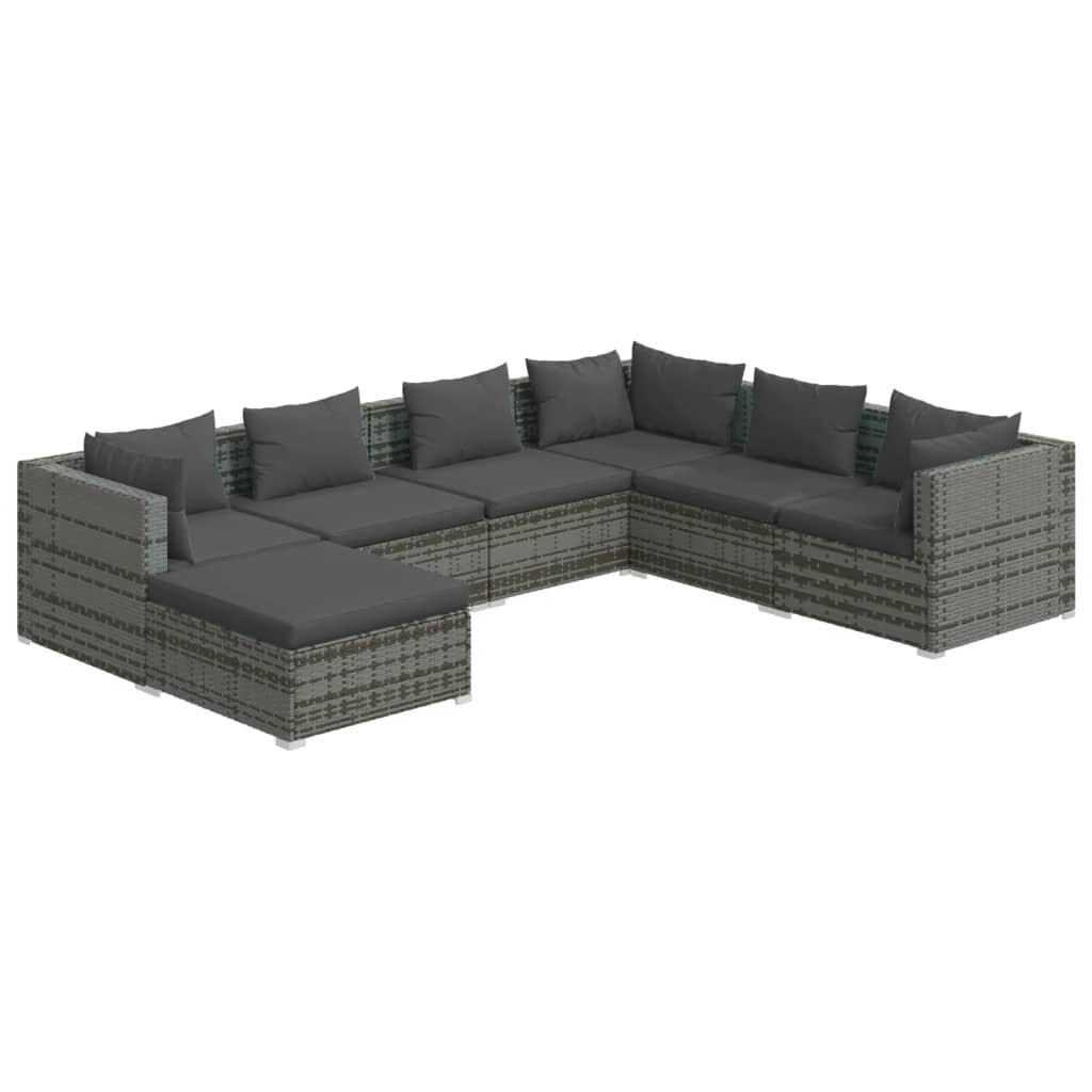 7 Piece Garden Lounge Set With Cushions Poly Rattan Grey Patio Furniture Sets