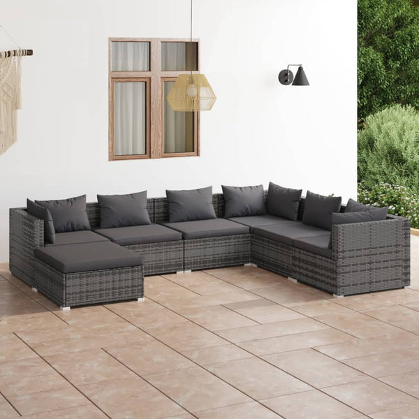 7 Piece Garden Lounge Set With Cushions Poly Rattan Grey Patio Furniture Sets