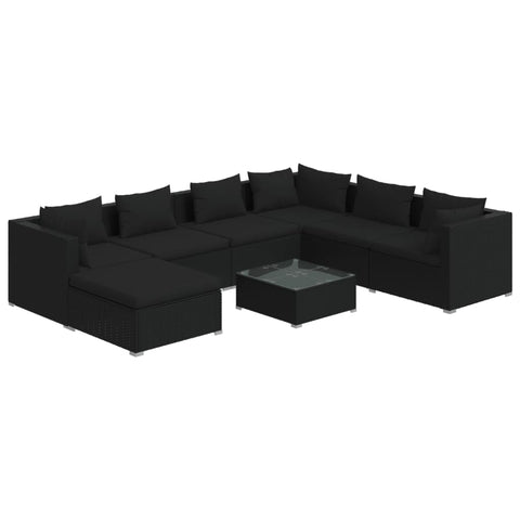8 Piece Garden Lounge Set With Cushions Poly Rattan Black Patio Furniture Sets