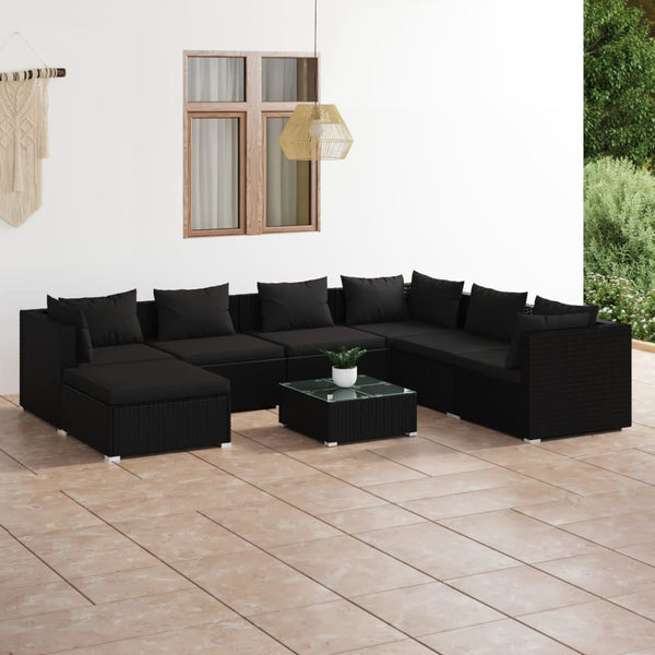 8 Piece Garden Lounge Set With Cushions Poly Rattan Black Patio Furniture Sets