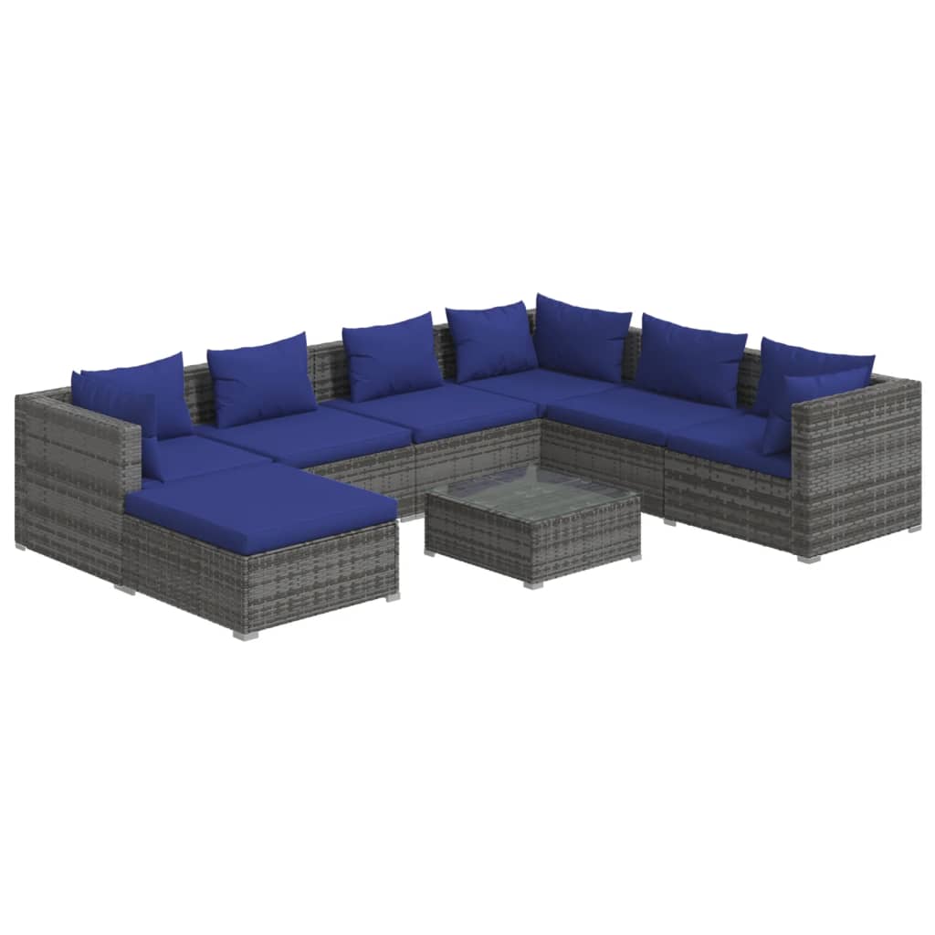8 Piece Garden Lounge Set With Cushions Poly Rattan Grey Patio Furniture Sets