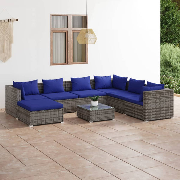 8 Piece Garden Lounge Set With Cushions Poly Rattan Grey Patio Furniture Sets
