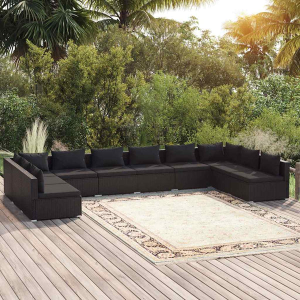 Vidaxl 10 Piece Garden Lounge Set With Cushions Poly Rattan Black Other Patio & Garden Furniture