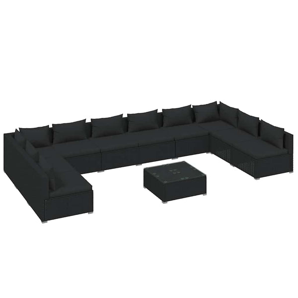 Vidaxl 11 Piece Garden Lounge Set With Cushions Poly Rattan Black Other Patio & Garden Furniture