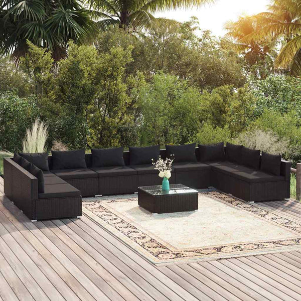 Vidaxl 11 Piece Garden Lounge Set With Cushions Poly Rattan Black Other Patio & Garden Furniture