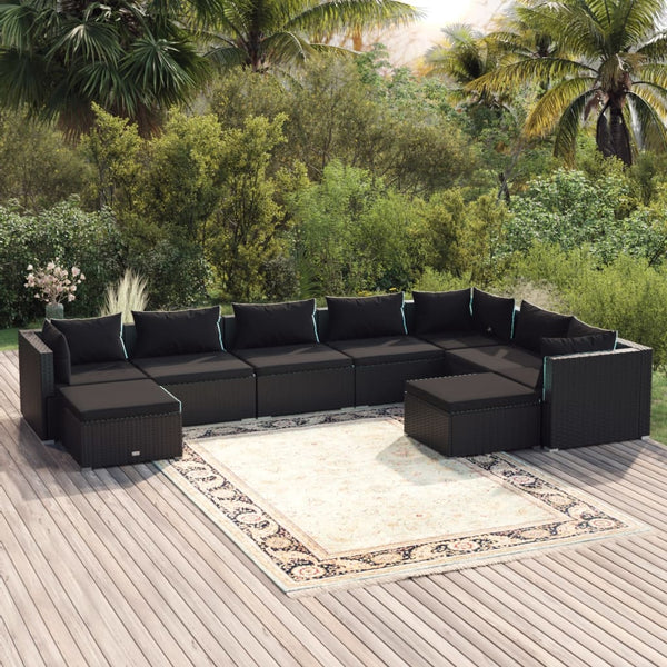 9 Piece Garden Lounge Set With Cushions Poly Rattan Black Patio Furniture Sets