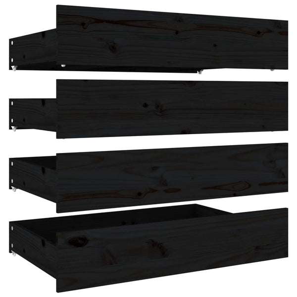 Bed Drawers 4 Pcs Black Solid Wood Pine Single Bed Frames
