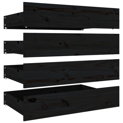 Bed Drawers 4 Pcs Black Solid Wood Pine Single Bed Frames