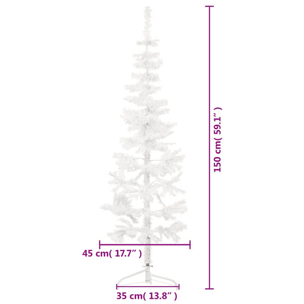 Slim Artificial Half Christmas Tree With Stand White 150 Cm Seasonal Decorations