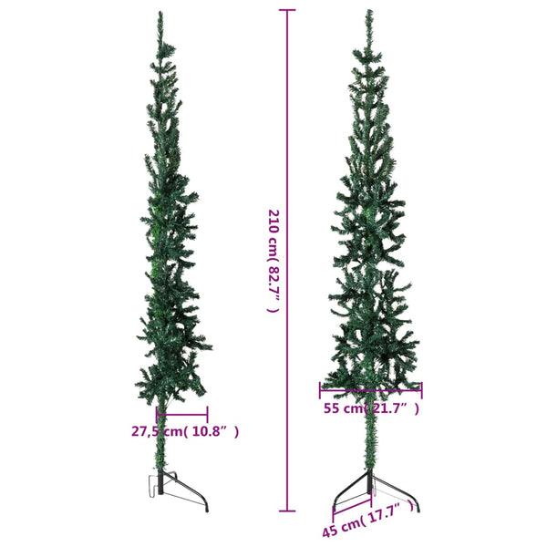Slim Artificial Half Christmas Tree With Stand Green 210 Cm Seasonal Decorations