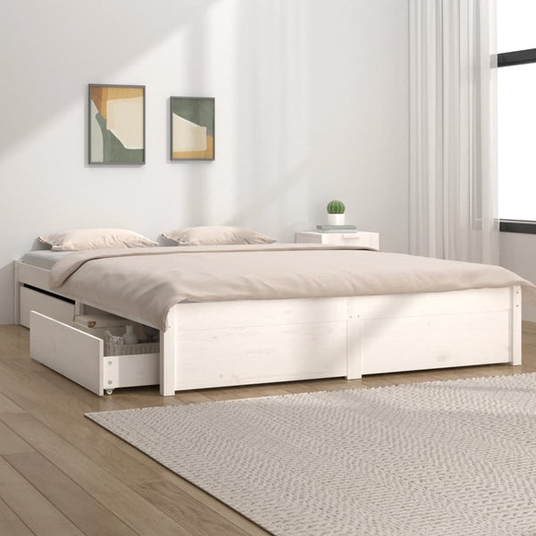 Bed Frame With Drawers White 137X187 Cm Double Size Double Bed Frames