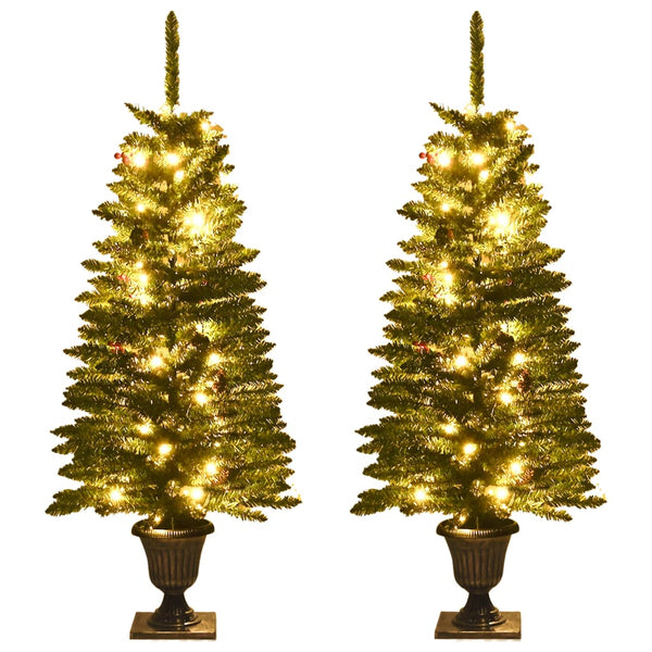 Artificial Christmas Trees 2 Pcs With Wreath Garland And Leds Seasonal Decorations