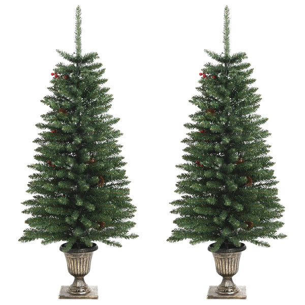 Artificial Christmas Trees 2 Pcs With Wreath Garland And Leds Seasonal Decorations