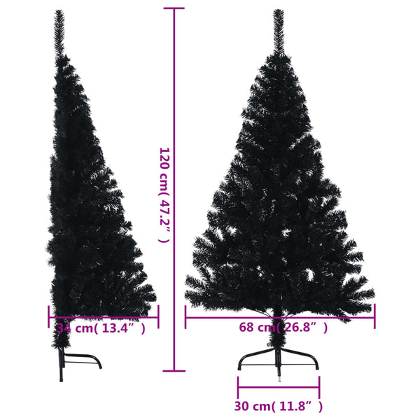 Vidaxl Artificial Half Christmas Tree With Stand Black 120 Cm Pvc Seasonal Decorations