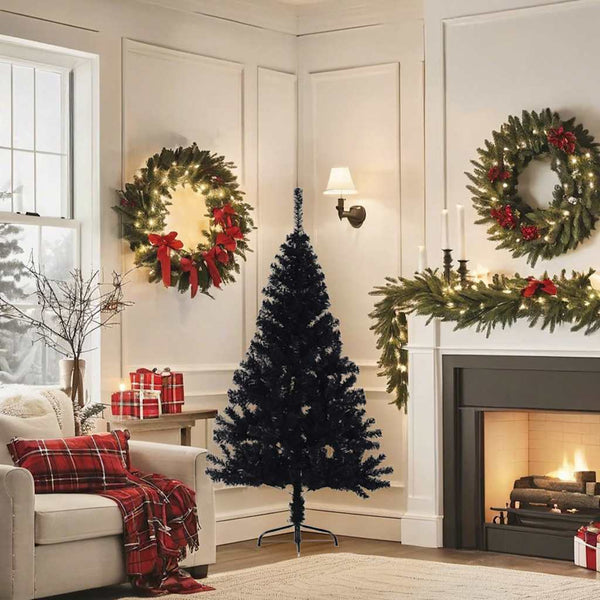 Artificial Half Christmas Tree With Stand Black 150 Cm Pvc Seasonal Decorations