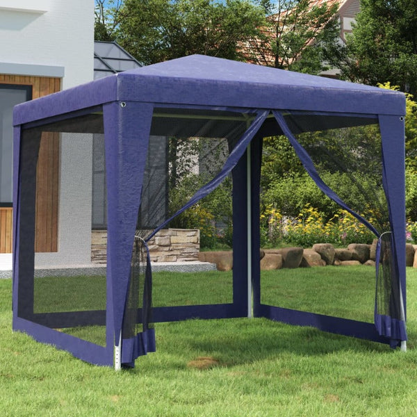 Party Tent With 4 Mesh Sidewalls Blue 2.5X2.5 Hdpe Gazebos & Pergolas