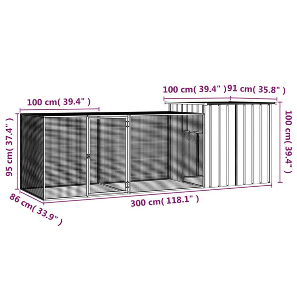 Chicken Cage Anthracite 300X91x100 Cm Galvanised Steel Small Animal Cages & Hutches