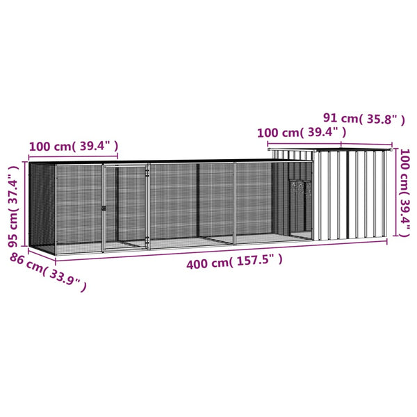 Chicken Cage Anthracite 400X91x100 Cm Galvanised Steel Small Animal Cages & Hutches