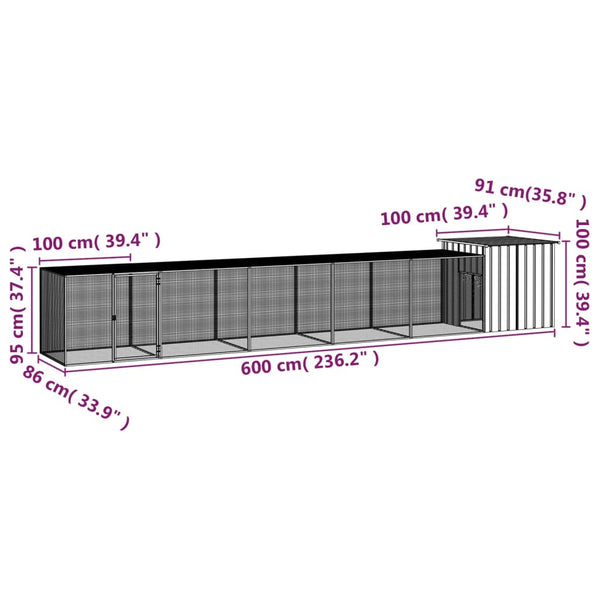 Small Animal Cages & Hutches Chicken Cage Anthracite 600X91x100 Cm Galvanised Steel