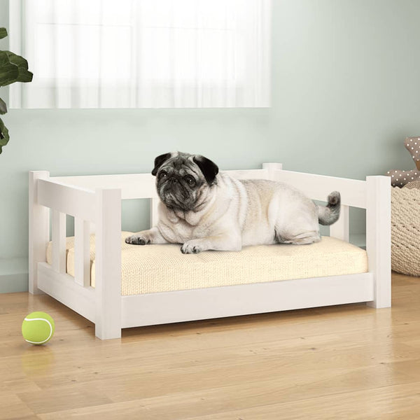 Dog Bed White 65.5X50.5X28 Cm Solid Wood Pine Pet Beds