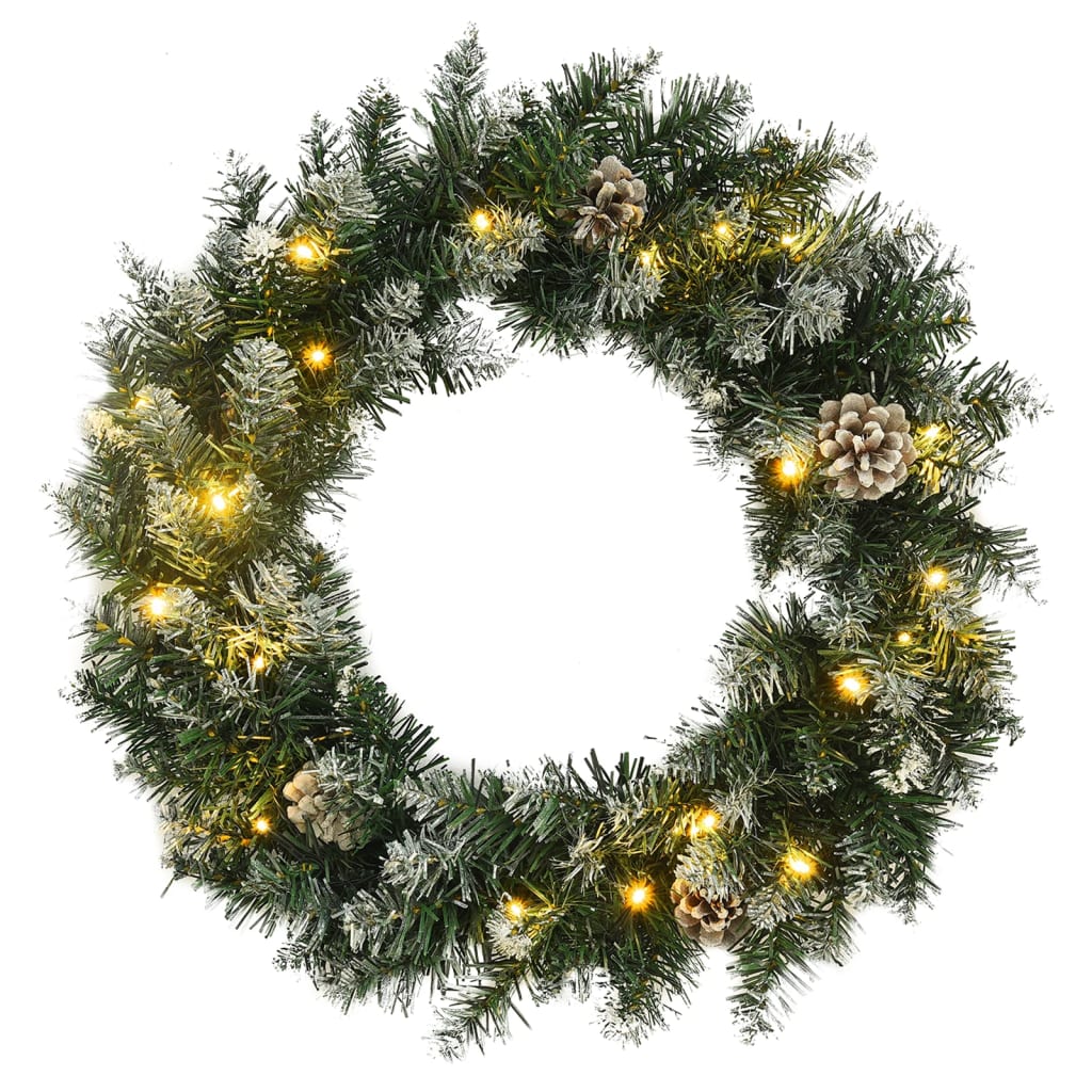 Christmas Wreath With Led Lights Green 60 Cm Pvc Seasonal Decorations