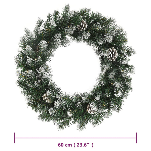 Christmas Wreath With Led Lights Green 60 Cm Pvc Seasonal Decorations