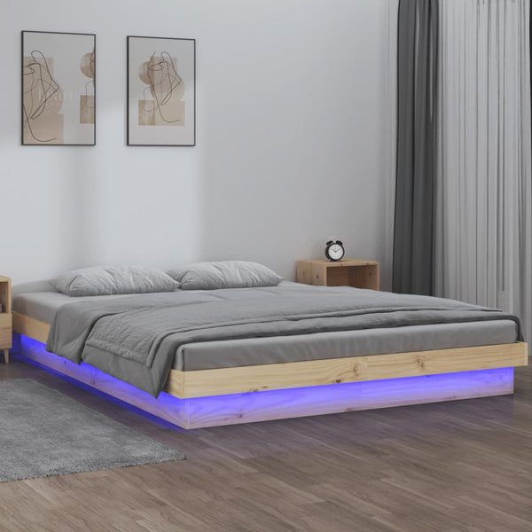 Double Bed Frames Led Bed Frame 137X187 Cm Double Size Solid Wood