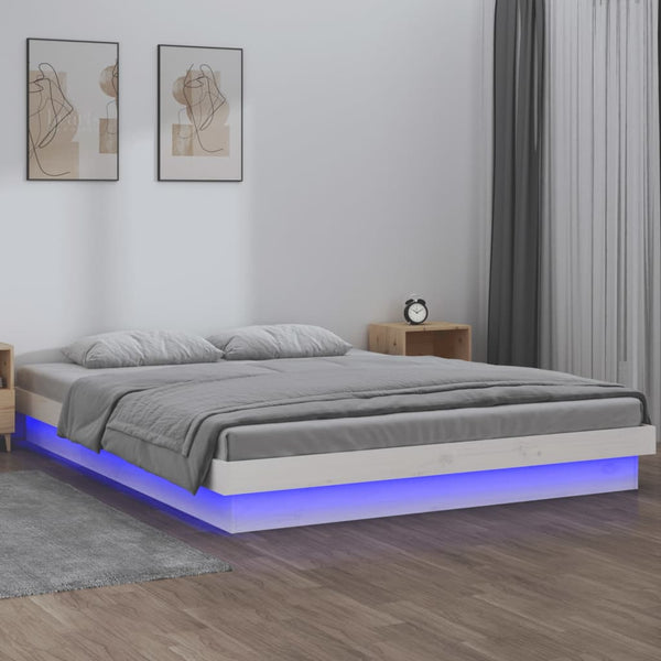Led Bed Frame White 137X187 Cm Double Size Solid Wood Double Bed Frames