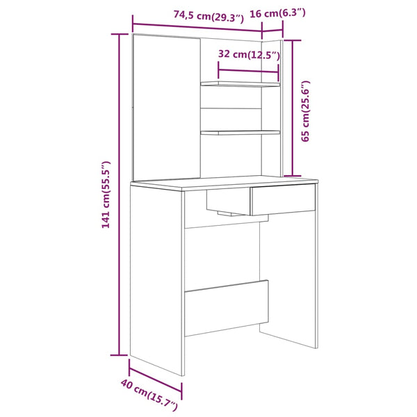 Dressing Table With Mirror Sonoma Oak 74.5X40x141 Cm Dressing Tables
