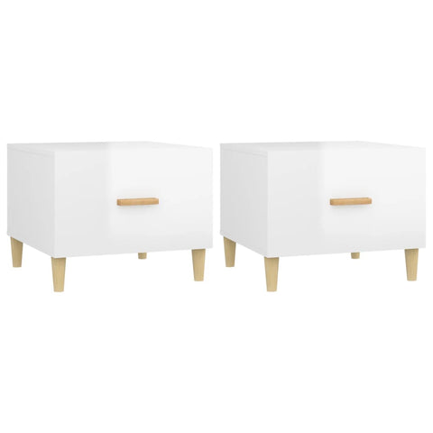 2 Pcs High Gloss White 50X50x40 Cm Engineered Wood Coffee Tables