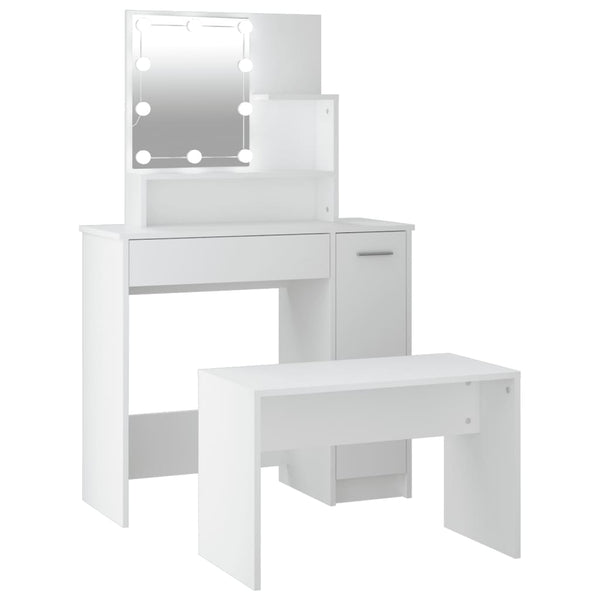 Dressing Table Set With Led White Engineered Wood Dressing Tables