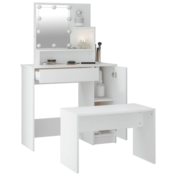 Dressing Table Set With Led White Engineered Wood Dressing Tables