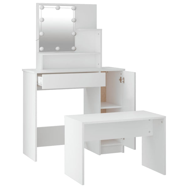 Dressing Table Set With Led White Engineered Wood Dressing Tables