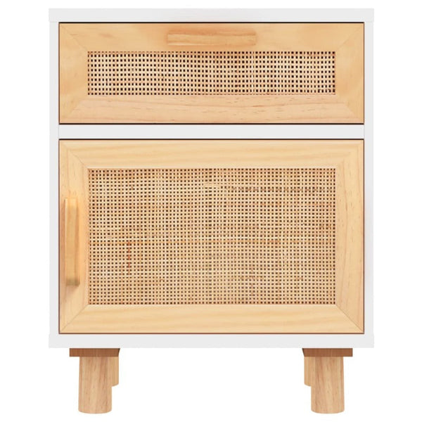 Bedside Tables Bedside Cabinets 2 Pcs White Solid Wood Pine And Natural Rattan