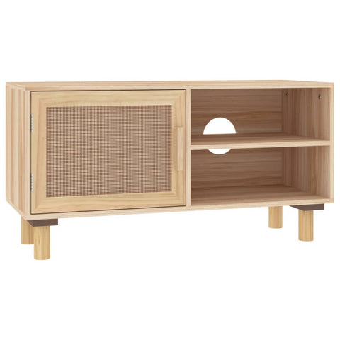 Tv Cabinet Brown 80X30x40 Cm Solid Wood Pine And Natural Rattan Tv Stands & Entertainment Units