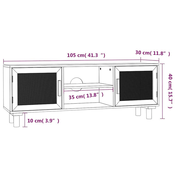 Vidaxl Tv Cabinet White 105X30x40 Cm Solid Wood Pine&Natural Rattan Tv Stands & Entertainment Units