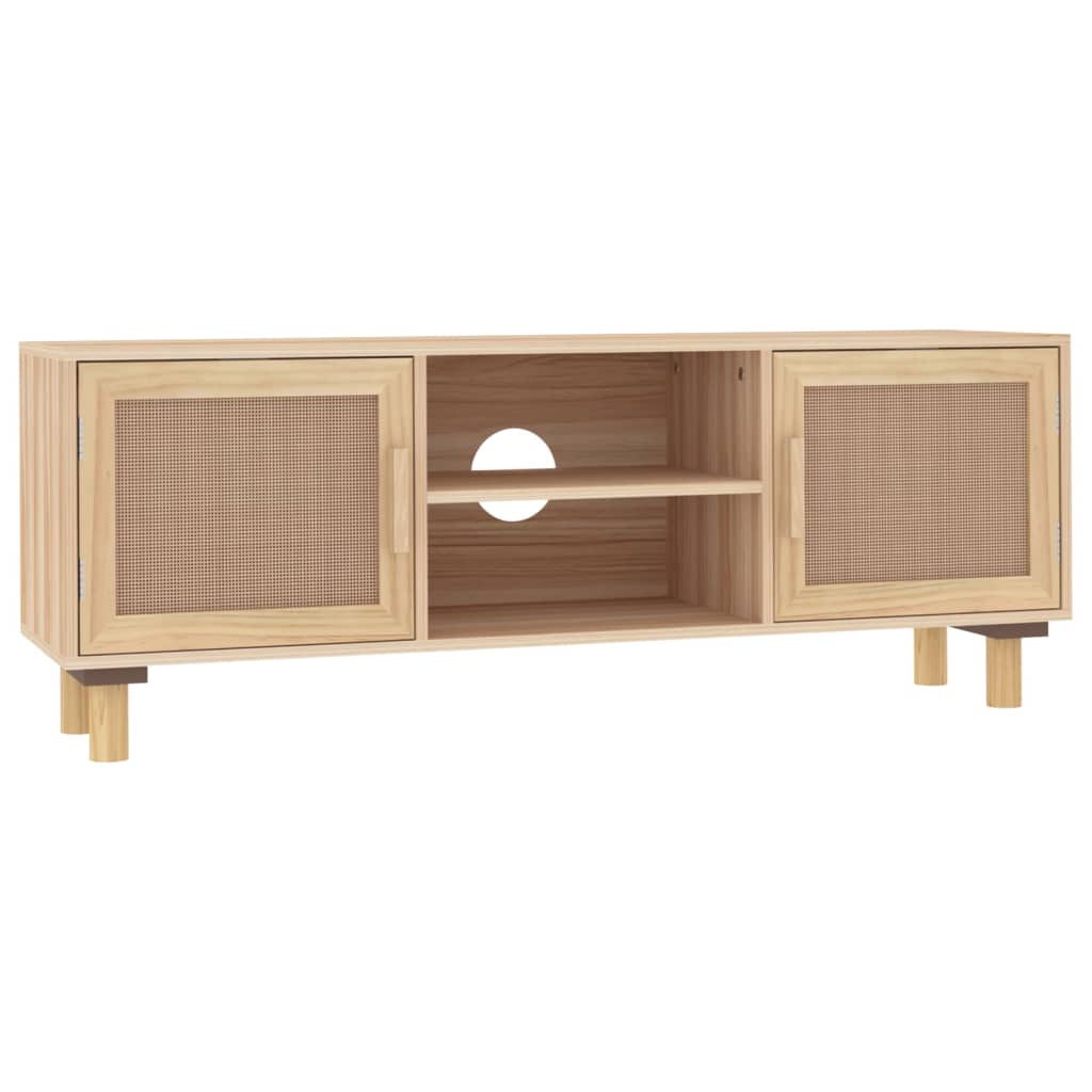 TV Stands & Entertainment Units Tv Cabinet Brown 105X30x40 Cm Solid Wood Pine&Natural Rattan