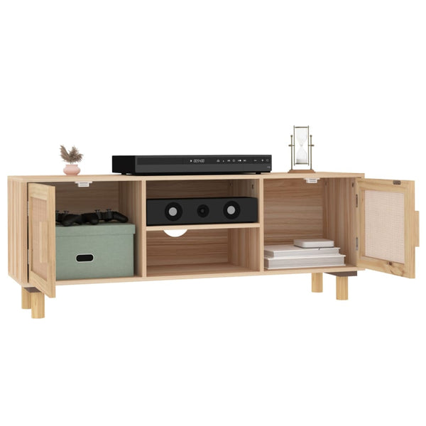 TV Stands & Entertainment Units Tv Cabinet Brown 105X30x40 Cm Solid Wood Pine&Natural Rattan