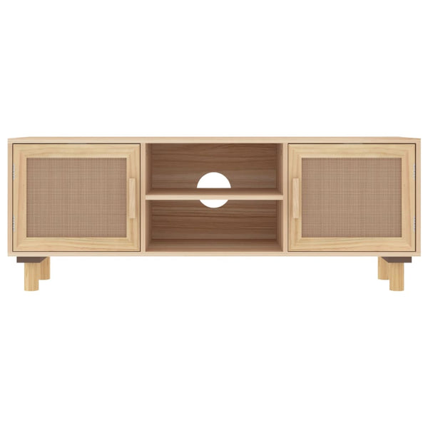 TV Stands & Entertainment Units Tv Cabinet Brown 105X30x40 Cm Solid Wood Pine&Natural Rattan