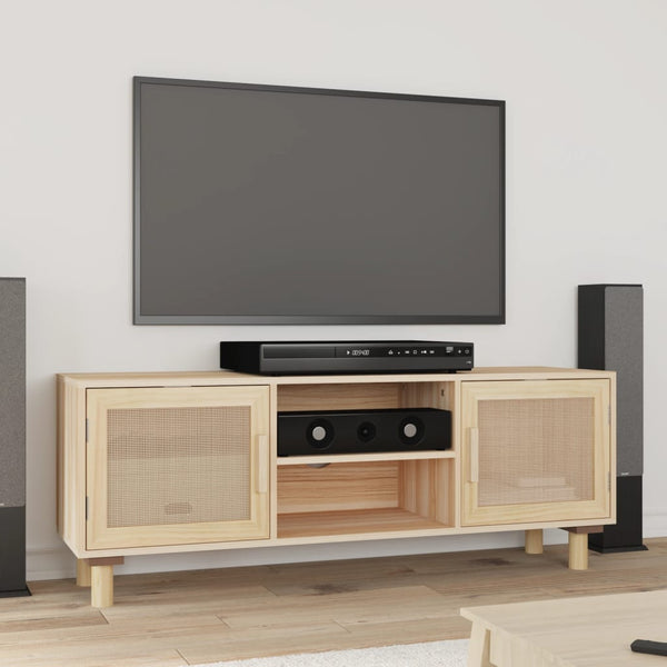 TV Stands & Entertainment Units Tv Cabinet Brown 105X30x40 Cm Solid Wood Pine&Natural Rattan