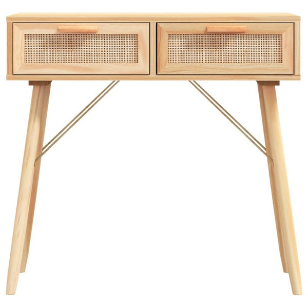 Tables Console Table Brown 80X30x75 Cm Solid Wood Pine&Natural Rattan