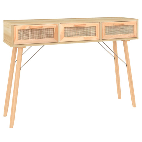 Console Table Brown 105X30x75 Cm Solid Wood Pine&Natural Rattan