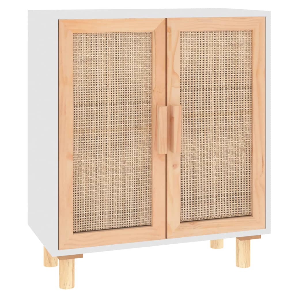 Sideboard White 60X30x70 Cm Solid Wood Pine And Natural Rattan Sideboards & Buffets