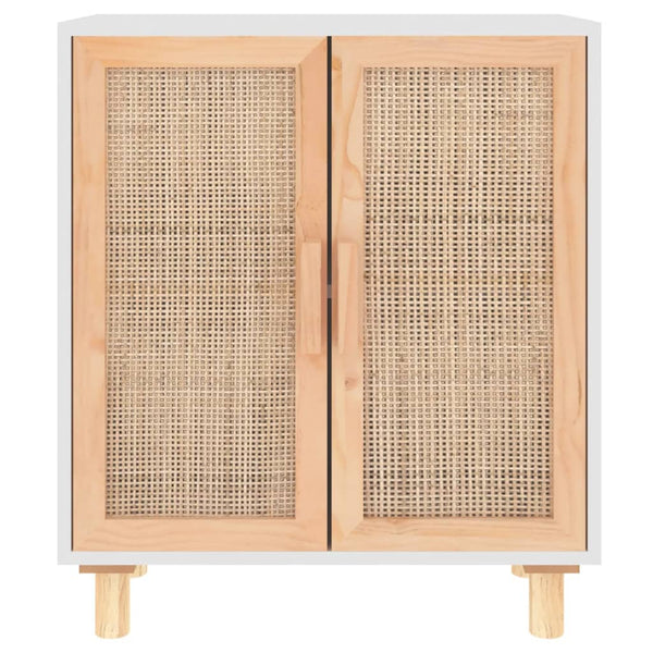 Sideboard White 60X30x70 Cm Solid Wood Pine And Natural Rattan Sideboards & Buffets