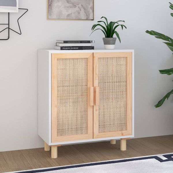 Sideboard White 60X30x70 Cm Solid Wood Pine And Natural Rattan Sideboards & Buffets