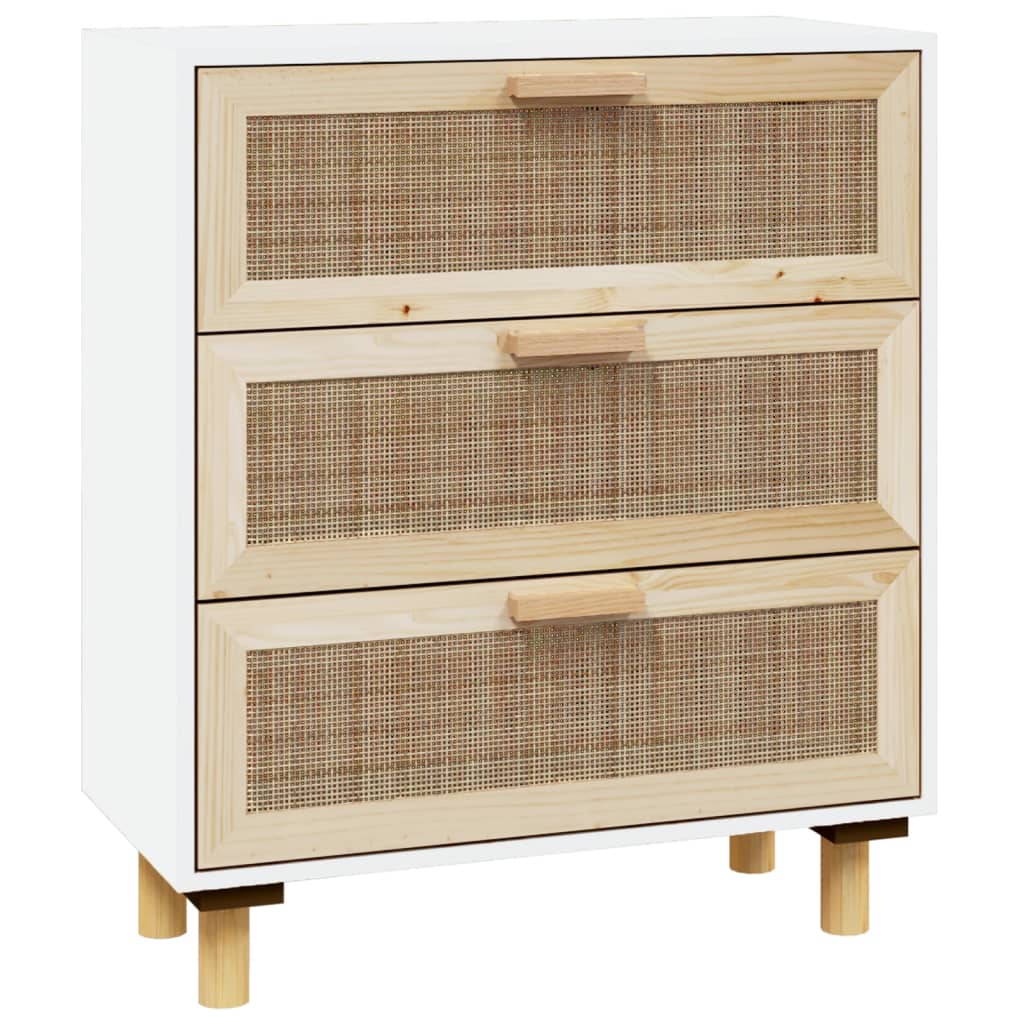 Sideboard White 60X30x70 Cm Solid Wood Pine And Natural Rattan Sideboards & Buffets