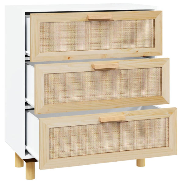 Sideboard White 60X30x70 Cm Solid Wood Pine And Natural Rattan Sideboards & Buffets