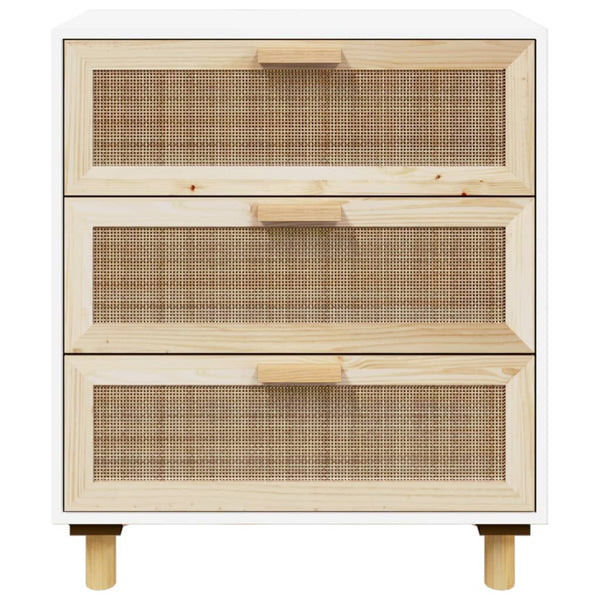 Sideboard White 60X30x70 Cm Solid Wood Pine And Natural Rattan Sideboards & Buffets