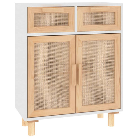 Sideboard White 60X30x75 Cm Solid Wood Pine And Natural Rattan Sideboards & Buffets